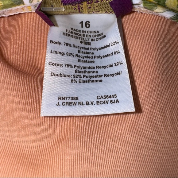 J Crew Plunge one-piece swimsuit in Liberty Eliza's Yellow fabric NWT Size 16 - Picture 7 of 12